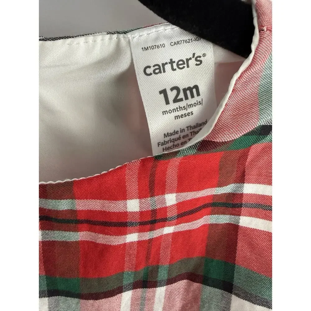 Carter’s Girls 12M Sleeveless Christmas Plaid Dress Bow Crinoline Holiday